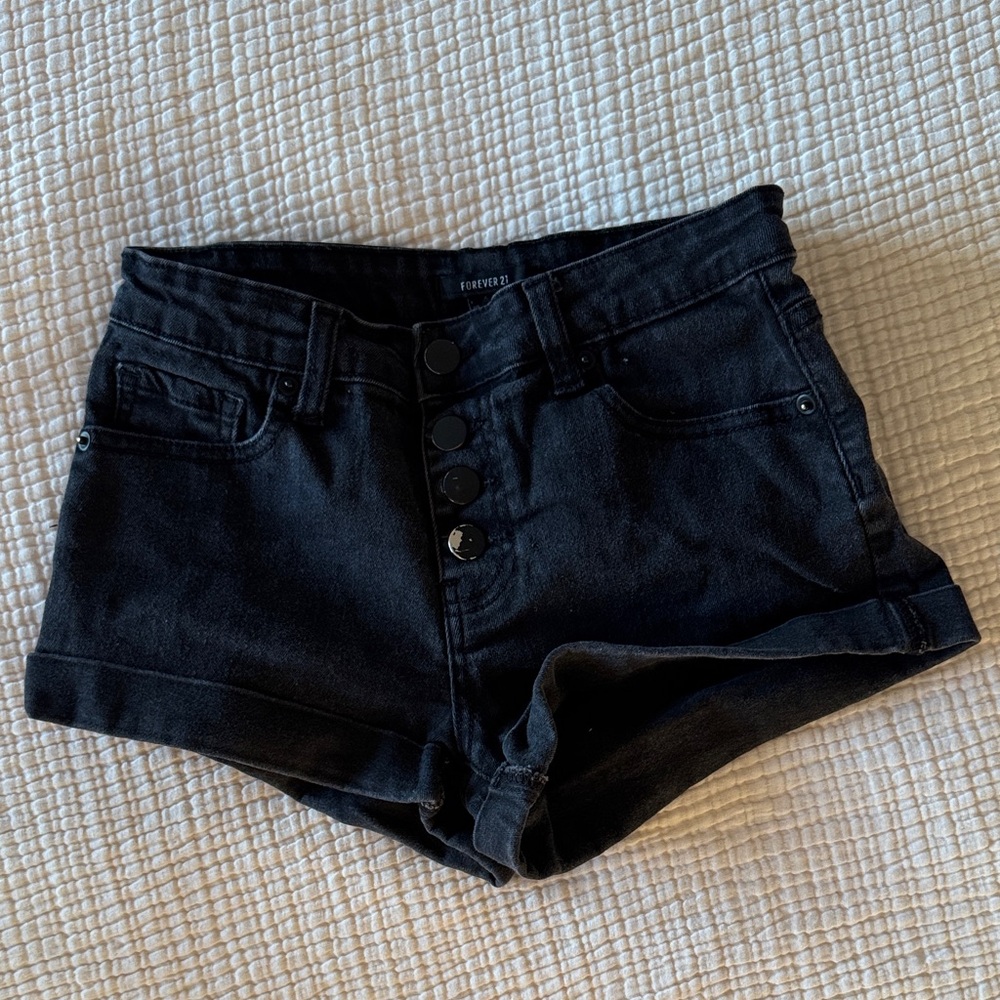 Forever 21 High Waist Black Denim Shorts